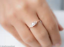 14k Rose Gold Engagement Ring Pearl Engagement Ring Etsy Delicate Engagement Ring Pearl Engagement Ring 14k Rose Gold Engagement Rings