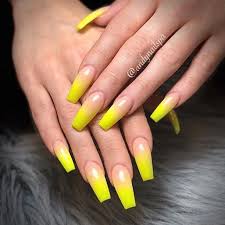 If you want to achieve this gorgeous gradient color ballerina's nails are essentially the stiletto nail, but with a square rather than the pointy tip. Repost Yellow Ombre On Long Coffin Nails Picture And Nail Design By Andy Coffin Nails Long Yellow Nails Acrylic Nails Coffin