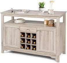 Find wood buffet tables in various finishes and add functional style to the dining room. Buy Giantex Buffet Server Sideboard Console Table Wood Dining Table Cupboard Table With 2 Cabinets 1 Drawer And 9 Wine Cabinets Storage Organizer Kitchen And Dining Room Gray Online In Turkey B082y8gn75