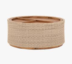 We offer a large portfolio of outdoor coffee tables in addition to our teak coffee tables, including our wicker coffee table collection. Constantine Wicker Teak Round Storage Coffee Table Pottery Barn