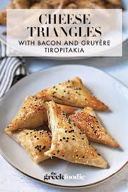 Cheese Triangles With Bacon And Gruyere Tiropitakia Recipe In 2020 Easy Snack Recipes Cheese Triangles Easy Snacks