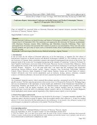 Pdf Conference Report International Conference On Health Sciences And Medical Technologies Tlemcen Algeria 27 29 September 2016 Ichsmt 16