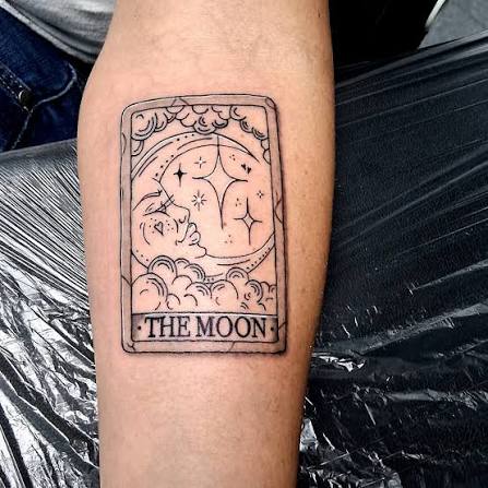 The Moon Tarot Card. Tattoo by Owner/Artist Betty Sylvia aka @punkrockdruidess Now Booking Sept/October. #tattoo #tattoos #rhodeisland #newenglandtattoonetwork #femaletattooartist #womanowned #womanartist