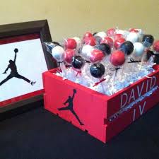 Cake Pops And Crate Painted For A Michael Jordan Baby Shower Jordan Baby Shower Basketball Baby Shower Baby Boy Shower