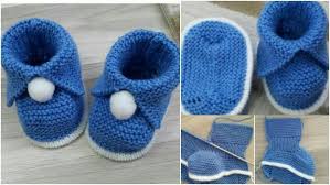 Yapimi Kolay Ponponlu Bebek Patik Modeli Aciklamali Baby Knitting Patterns Patikler Bebek Patik