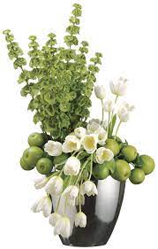 White Tulips Green Apples And Bells Of Ireland Silk Floral Arrangement Tulips Arrangement Flower Arrangements Artificial Flower Arrangements