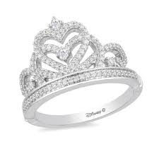 Enchanted Disney Princess 1 3 Ct T W Diamond Heart Top Tiara Ring In 10k White Gold