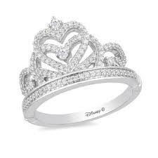 enchanted disney princess 1 3 ct t w diamond heart top tiara ring in 10k white gold