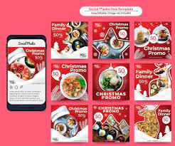 Social Media Post Christmas Theme For Food Promotion Good For Banner Web Ads Etc In Red Background Social M Social Media Post Food Promotion Social Media