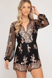 Black And Gold Sequin Romper Pin By Katana On Event Outfits In 2020 Sequin Rompers Playsuit Rompers