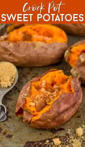 These Crock Pot Sweet Potatoes Are The Easiest Way To Make Baked Sweet Potatoes Crock Pot Sweet Potatoes Sweet Potato Recipes Baked Slow Cooker Sweet Potatoes
