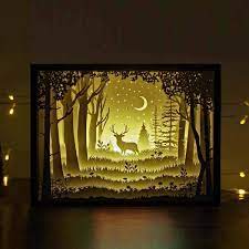 papercut light boxes the deer in the deep forest at night light box diy shadow box art shadow light box