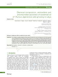 Chemical composition, antioxidant and antimicrobial activities of essential  oil of Thymus algeriensis wild-growing in Libya