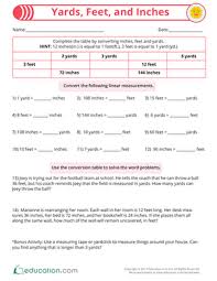 Yards Feet And Inches Worksheet Education Com