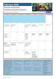Week, monday, tuesday, wednesday, thursday, friday, saturday, sunday. 2020 February Calendar Events Trials Rare Quests Atlantis Rises Tentative Player Guides Empires Puzzles Community Forum