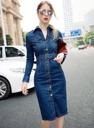 Denim Solid Long Sleeve Knee Length Casual Dresses Vestidos De Mezclilla Tendencias Ropa Vestido De Mezclilla Outfits