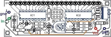Electronic circuit diagram and layout. 60db Led Vu Meter