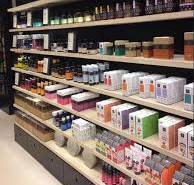 cosmetic wall display, store shelves