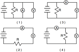 Diagram is 3 resistors in series, the middle the bulb, the other two wire resistance. Electrical Meters