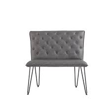 Dining room tables with bench seating, upholstered dining benches with backs, wood industrial style dining bench with back: Extra Small Grey Dining Bench With Studded Back Furniture123