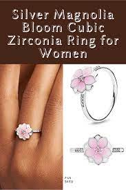 Silver Magnolia Bloom Cubic Zirconia Ring For Women Cubic Zirconia Rings Cubic Zirconia Silver