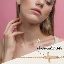 Personalized Cross Necklace, Valentines Day Gift, Custom Gold Side Cross  Necklace, Custom Name Engraved Cross Necklace, Religious Jewelry
