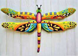 Dragonfly Metal Art Painted Metal Dragonfly Wall Hanging Etsy Outdoor Metal Wall Art Dragonfly Yard Art Dragonfly Wall Art