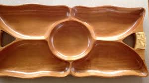 monkey pod wood 5 sectioned tray with rattan wrapped handles petisqueira bandeja de madeira fruteira
