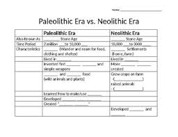 paleolithic and neolithic comparison worksheets teaching