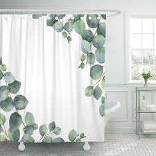 Free 2 Day Shipping Buy Cynlon Watercolor Hand Painted Green Floral Card Eucalyptus Leaves And B In 2020 Bathroom Decor Shower Curtains Walmart Floral Shower Curtains