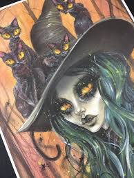 Cat In The Hat With Jade Witch By Dustin Bailard Etsy In 2020 Art Cat Art Cute Art