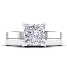 Match your engagement ring with a platinum or white gold multi stone or eternity band that is beautiful and comfortable for everyday wear. White Gold Modern 4 Prong Solitaire Princess Cut Diamond Ring Bridal Set Shiree Odiz