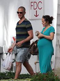Ashley Hebert Covers Baby Bump In Teal Maxi Dress With Jp Rosenbaum In Miami Daily Mail Online