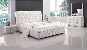 Refined Wood High End Modern Furniture Feat Full Tufted Upholstery White Leather Bedroom White Upholstered Bed White Bedroom Set