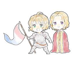 Jeanne D Arc And Francis Note That The Tricolore Flag Of France Only Came About Well After Jeanne D Arc S Time During The F Hetalia Characters Hetalia Chibi