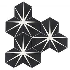 Black And White Geometric Tile Trident Black Sample Geometric Tile Cement Tile Riad Tile Tile Patterns Cement Tile Geometric Tiles