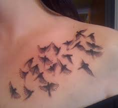 Black silhouette birds tattoo on collar bone. 90 Impressive Bird Tattoos That Will Help Your Concepts Take Flight