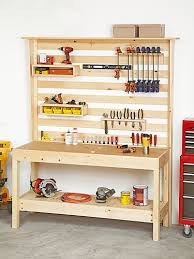 Unlike workbench tables, cabinet style workbenches offer an abundance of storage, making them an ideal choice for the handyman with lots of tools and equipment to store. Workbench With Wall Storage Woodworking Plan From Wood Magazine Woodworking Workbench Workbench Woodworking Plan