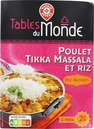 Le poulet tikka massala se présente en brochette piqué de poulet mariné (quelques heures) dans une sauce au yaourt et un mélange d'épices indiennes (masala) puis cuit au four. Poulet Tikka Massala Et Son Riz Basmati Tables Du Monde 300 G