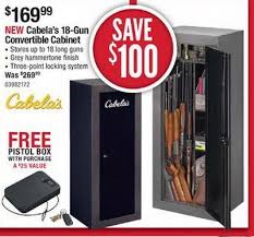 The safekeeping unit could accommodate up to 18 rifles or shotguns with up to 54 inches in height. Cabela S 18 Gun Convertible Cabinet 169 99 Black Friday 2014 Free 2 Day Shipping Over 50 Gun Deals