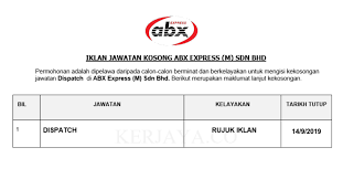 Abx express (m) sdn bhd reviews by location. Jawatan Kosong Terkini Abx Express Dispatch Kerja Kosong Kerajaan Swasta
