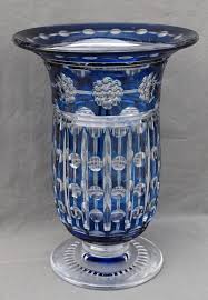 Val Saint Lambert Cristal Vase Antar Modele De Joseph Simon Ht 27 3 Cm Bleu Antique Glass Bottles Antique Glass Crystal Glassware