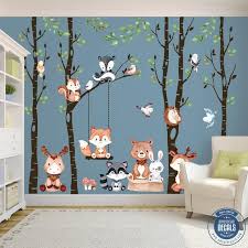 Teen bedroom designs room design bedroom baby room design bedroom furniture design room ideas bedroom home room design baby room decor theme. Woodland Decor 4 Trees Nursery Baby Wall Decals 9 Animals 6 Birds Swing Set Forest Cute Baby Animals Fox Bear Deer Moose Raccoon Hedgehog In 2021 Baby Wall Decals Baby Room