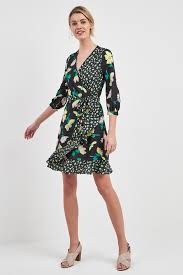 Womens Next Black Floral Mixed Print Wrap Dress Black Dresses Printed Wrap Dresses Wrap Dress