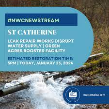 NWC Jamaica on X: #NWCNewstream | LEAK REPAIR WORKS DISRUPT WATER SUPPLY |  GREEN ACRES BOOSTER FACILITY IN ST. CATHERINE AFFECTED See full release:  t.coFPmH3gWbUX  X