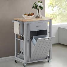 Baxton Studio Yonkers Gray Kitchen Cart With Natural Wood Top 28862 6121 Hd Light Grey Kitchens Wood Kitchen Island Portable Kitchen Cabinets