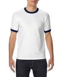 Gildan Premium Cotton Adult Ringer Tee White Navy Blue