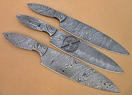 Damascus kitchen knives made in usa. Lot Of 3 Pcs Professional Kitchen Knives Blank Blade Set Custom