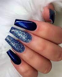 Acrylic nails can be short, medium or long, press on or glue on, be curved or square and there are styles for adults and. Elegant Navy Blue Nail Colors And Designs For A Super Elegant Look Blue Glitter Nails Blue Coffin Nails Blue Acrylic Nails
