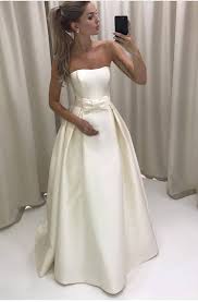 Custom Made White Satin Strapless Long Evening Dress With Ribbon Prom Dresses Wedding Gowns Satin Bridal Gowns Bow Wedding Dress Wedding Dresses Strapless